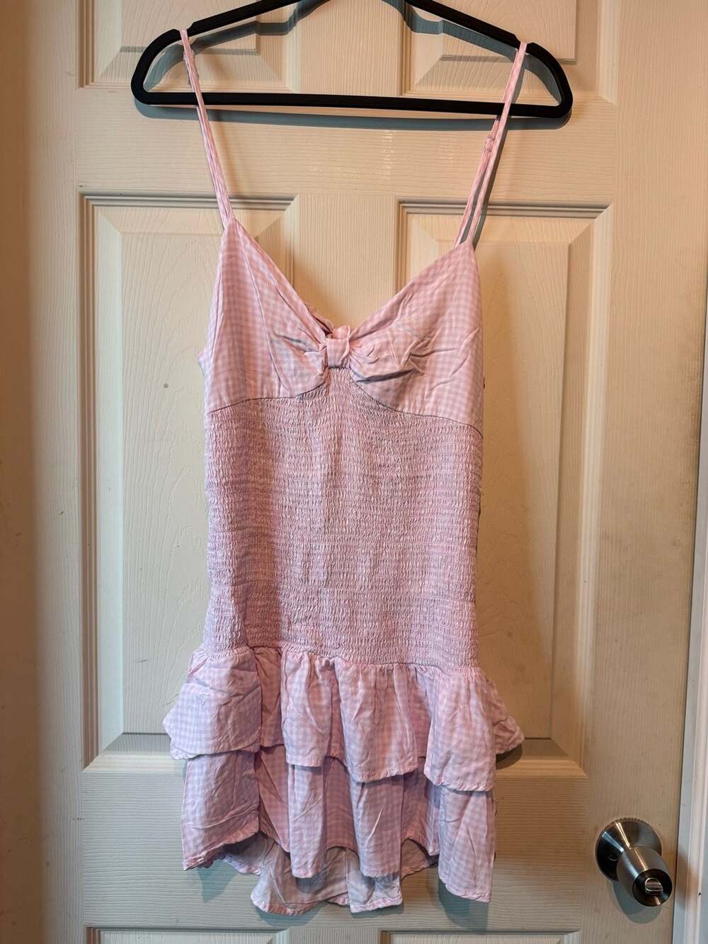 Arden B Gingham Smocked Ruffle Dress Size XL Pink Sundress